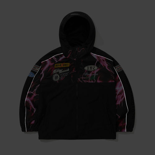 Patched Utility Hooded Jacket Black / Thunder Pink
