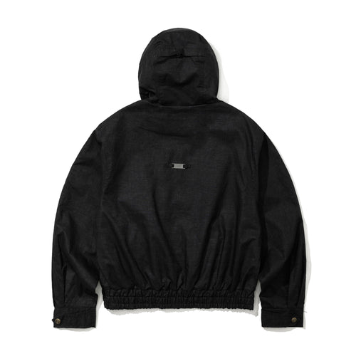 Rustic Charm Linen Hooded Jacket Black