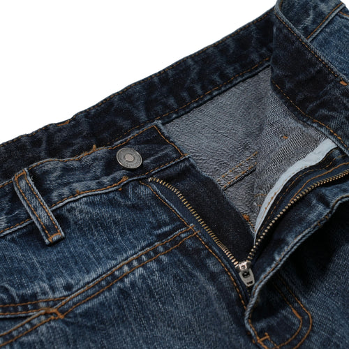 Cut-Out Damaged Denim Pants Washed Indigo
