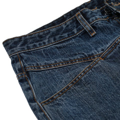 Cut-Out Damaged Denim Pants Washed Indigo