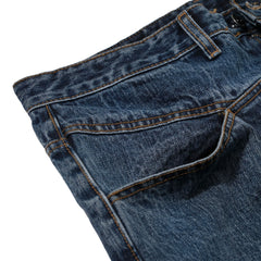 Cut-Out Damaged Denim Pants Washed Indigo