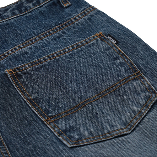 Cut-Out Damaged Denim Pants Washed Indigo