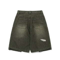 Damaged Denim Shorts Olive