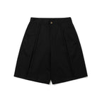Balloon-Fit Tuck Cotton Bermuda Shorts Black
