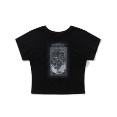 Renaissance Rabbit Print Women's Short Crop SST Black