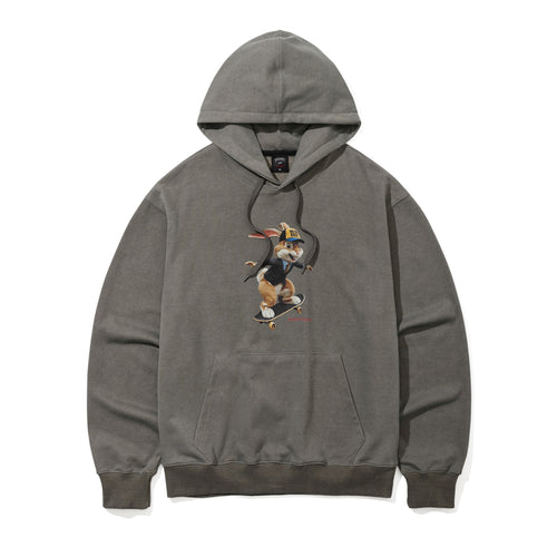 3D SKATEBOARDING RABBIT PIGMENT HOODIE KHAKI GRAY