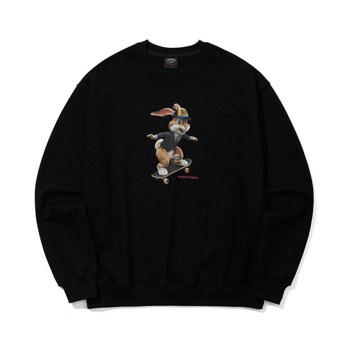 3D SKATEBOARDING RABBIT CREWNECK BLACK