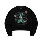 SQUARE BLOCK RABBIT FLOWER CROPPED CREWNECK BLACK