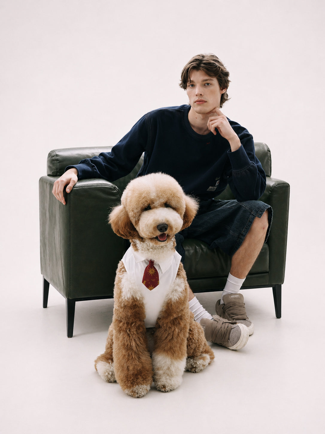 BSRABBIT PET 26SS lookbook image with dogs in daily lifestyle styling