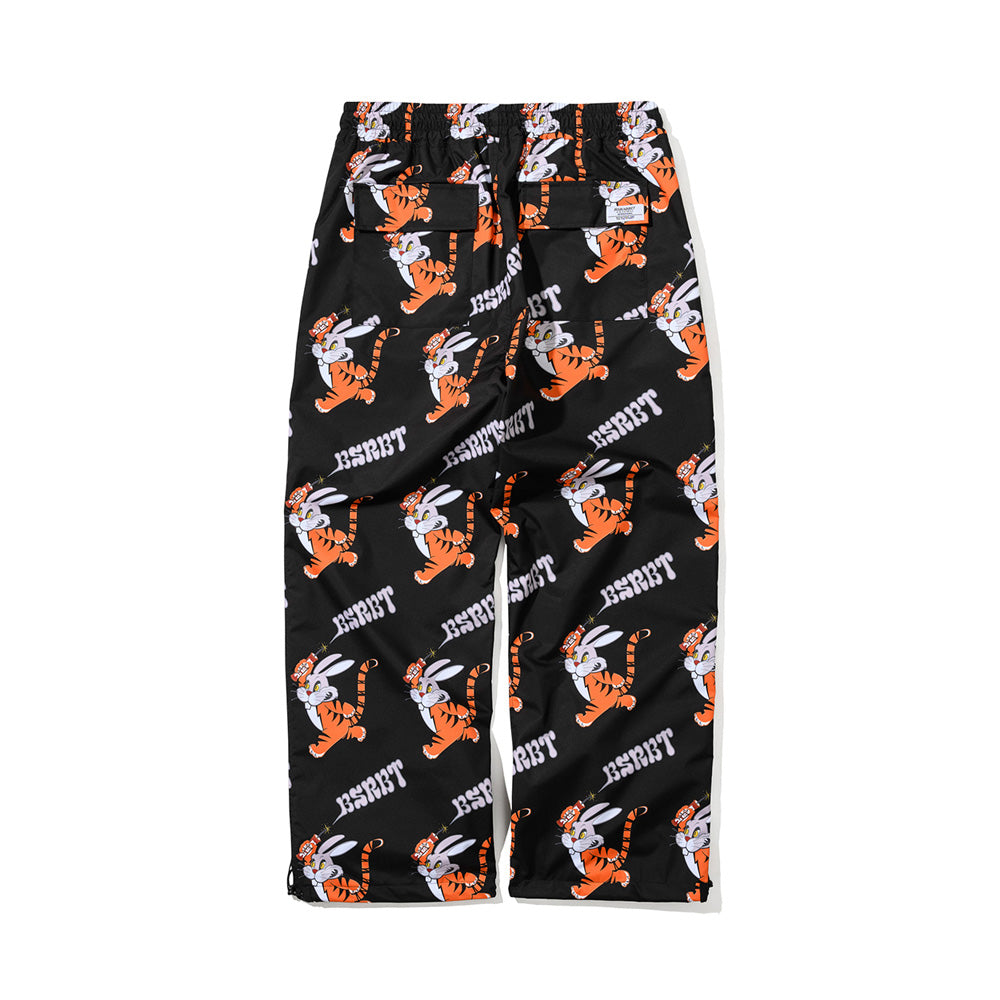 ALL OVER TIGER RABBIT WIDE TRACK PANTS BLACK