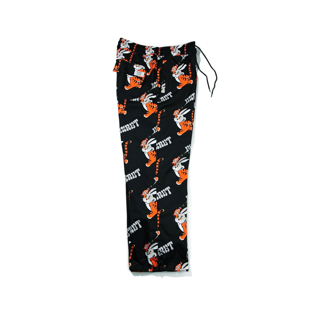 ALL OVER TIGER RABBIT WIDE TRACK PANTS BLACK