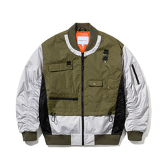 DOUBLE ZIPPER SHIRRING MA-1 JACKET KHAKI / GRAY