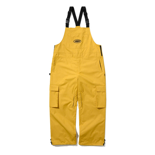 CARGO POCKET WIDE BIB PANTS HERRINGBONE MUSTARD