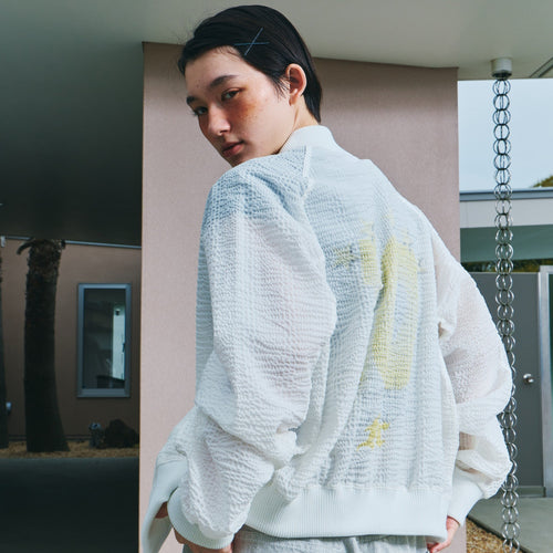 Sheer Cotton Bomber Jacket Off White