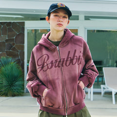 Bsr Washed Zip-Up Hoodie Wine
