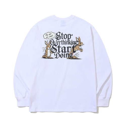 Stop Overthinking Back Print Long Sleeve White