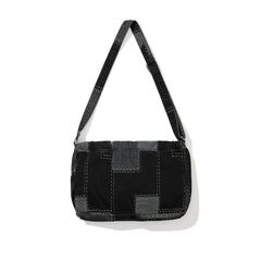 Patchwork Flap Denim Big Cross Bag Black Denim
