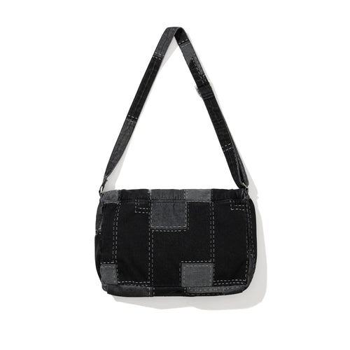 Patchwork Flap Denim Big Cross Bag Black Denim