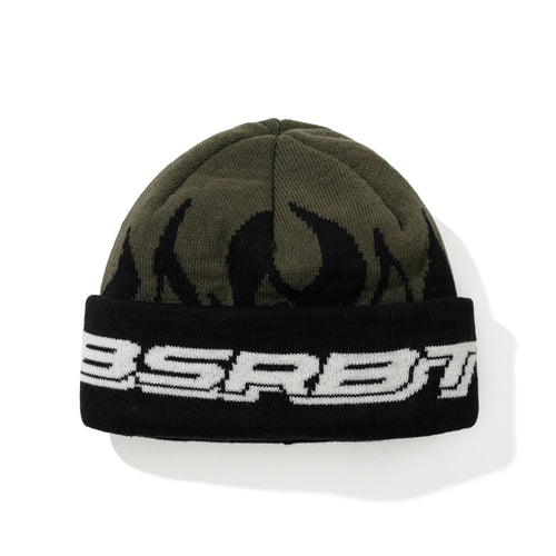 Flame Double Sided Artwork Beanie Ash Green