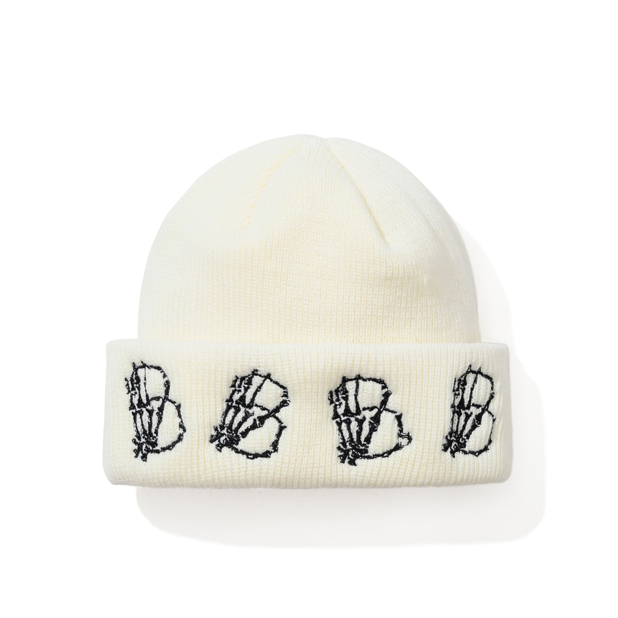 2526FW BSRABBIT Skeletal Hand B Embr Beanie White