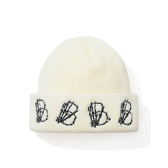 Skeletal Hand B Embr Beanie White