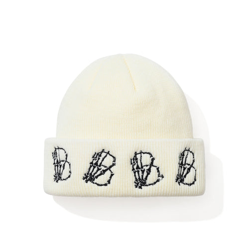 Skeletal Hand B Embr Beanie White