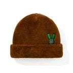 Square Block Rabbit Soft Fur Beanie Brown