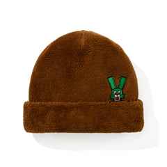 Square Block Rabbit Soft Fur Beanie Brown