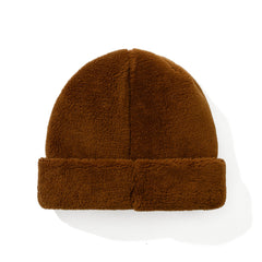 Square Block Rabbit Soft Fur Beanie Brown