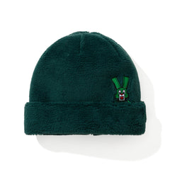 Square Block Rabbit Soft Fur Beanie Green
