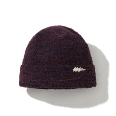 Triple Trace Metal Label Curly Beanie Burgundy Mix