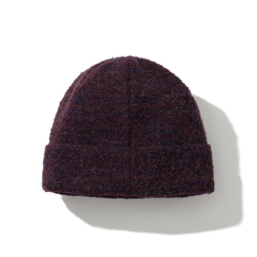 Triple Trace Metal Label Curly Beanie Burgundy Mix