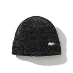 Triple Trace Metal Label Curly Beanie Black Mix