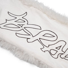 Suede Faux Fur Mixed Embroidery Muffler White