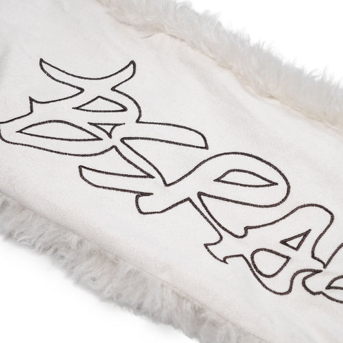 Suede Faux Fur Mixed Embroidery Muffler White