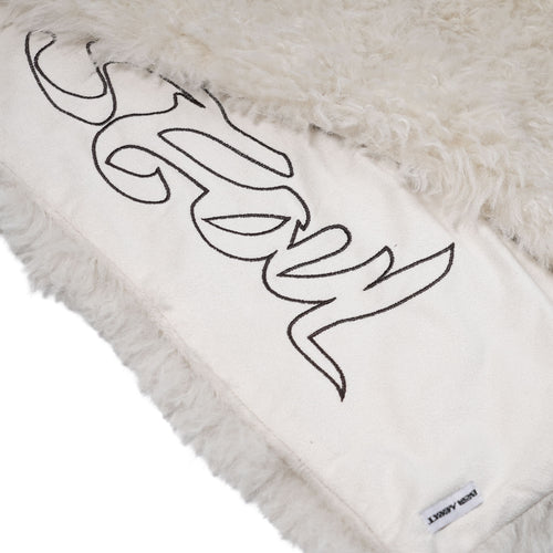 Suede Faux Fur Mixed Embroidery Muffler White
