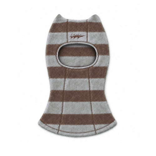 Essential Stitch Wide Stripe Knit Balaclava Brown