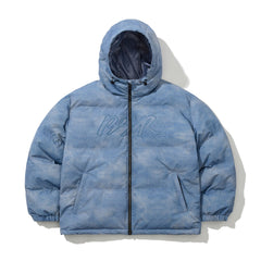 Bsr Applique Irregular Quilted Hood Puffer Jacket Sky