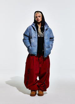 Bsr Applique Irregular Quilted Hood Puffer Jacket Sky