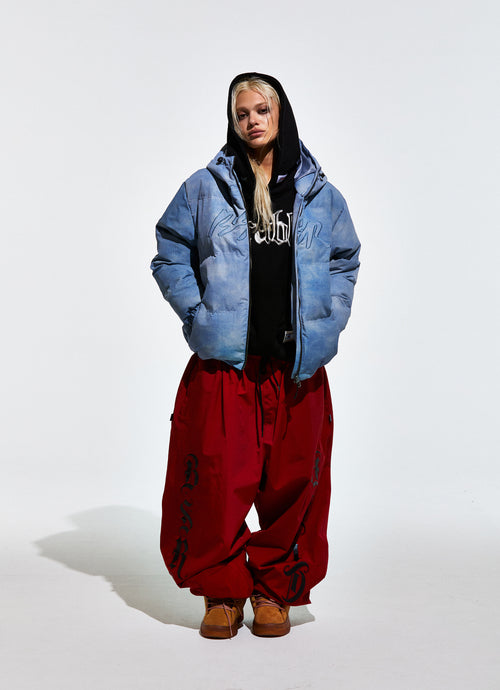 Bsr Applique Irregular Quilted Hood Puffer Jacket Sky