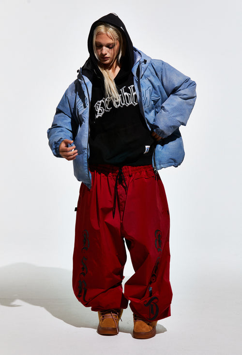 Bsr Applique Irregular Quilted Hood Puffer Jacket Sky
