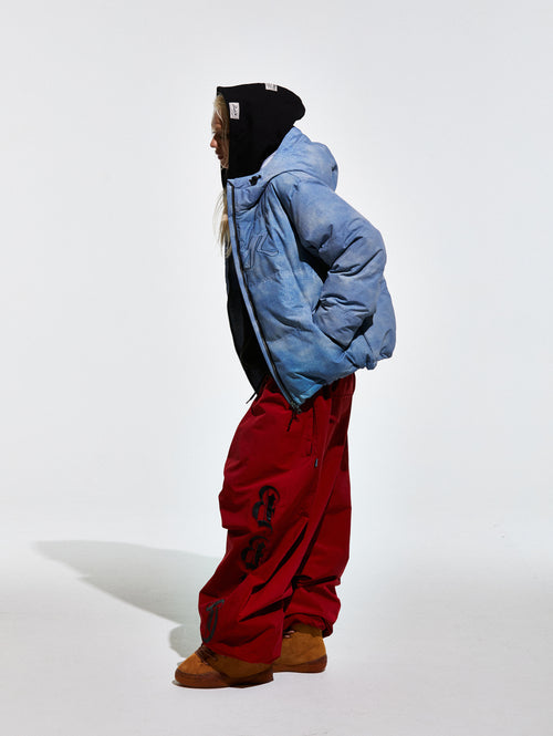 Bsr Applique Irregular Quilted Hood Puffer Jacket Sky