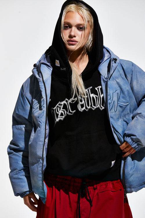 Bsr Applique Irregular Quilted Hood Puffer Jacket Sky
