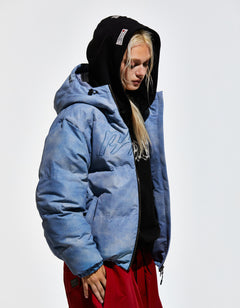 Bsr Applique Irregular Quilted Hood Puffer Jacket Sky