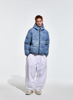 Bsr Applique Irregular Quilted Hood Puffer Jacket Sky