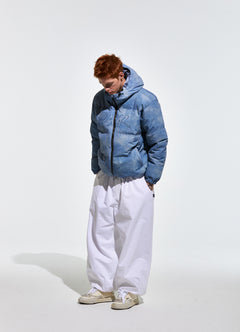 Bsr Applique Irregular Quilted Hood Puffer Jacket Sky