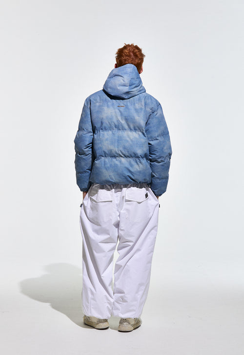 Bsr Applique Irregular Quilted Hood Puffer Jacket Sky