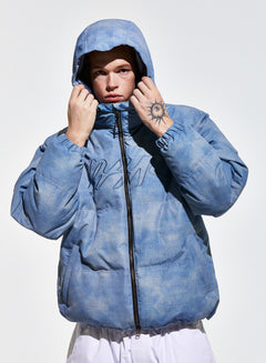 Bsr Applique Irregular Quilted Hood Puffer Jacket Sky