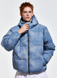 Bsr Applique Irregular Quilted Hood Puffer Jacket Sky