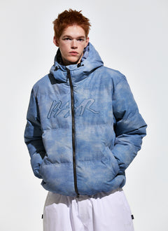 Bsr Applique Irregular Quilted Hood Puffer Jacket Sky